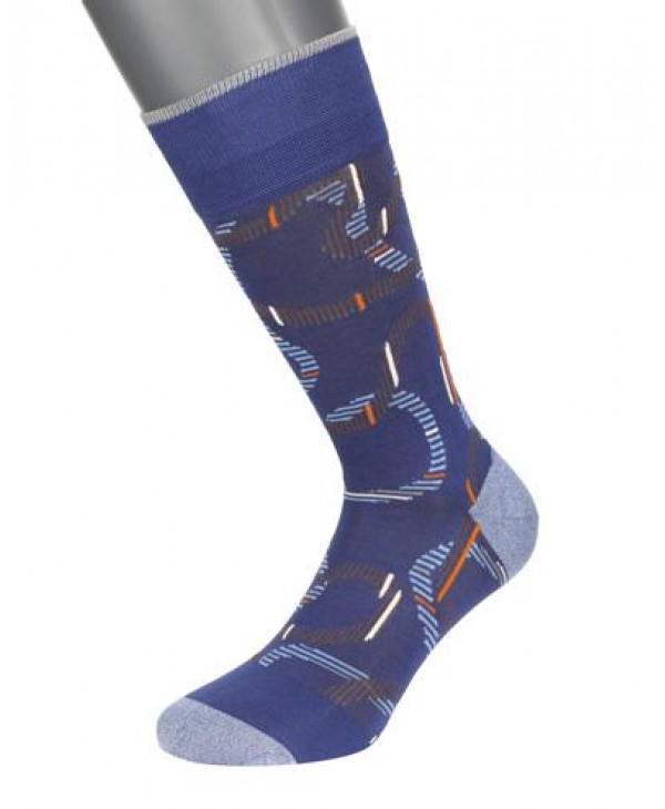 Pournara sock in purple base with asymmetric colored pattern in light blue and orange POURNARA FASHION Socks