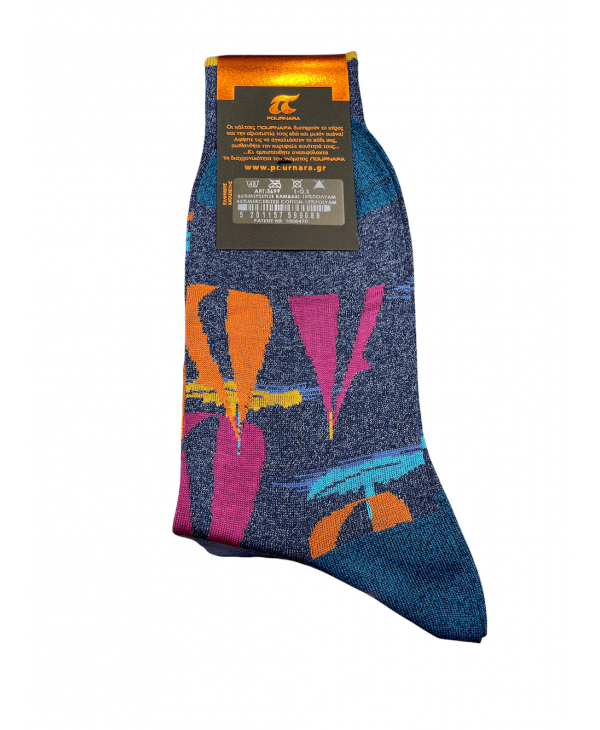 Fashion pournara sock on a blue base with colored sailboats POURNARA FASHION Socks