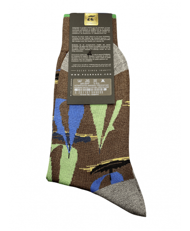 Fashion pournara sock in brown base with sailing boats in blue and green color