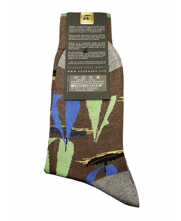 Fashion pournara sock in brown base with sailing boats in blue and green color POURNARA FASHION Socks