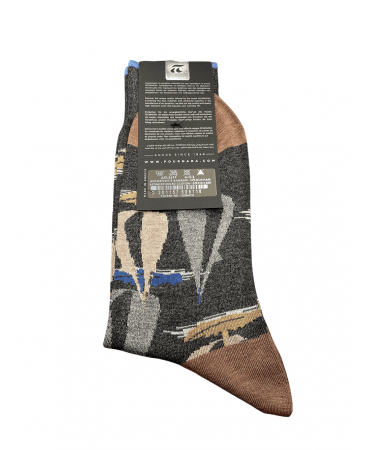 Pournara sock in anthracite base with sailing boats in gray and beige
