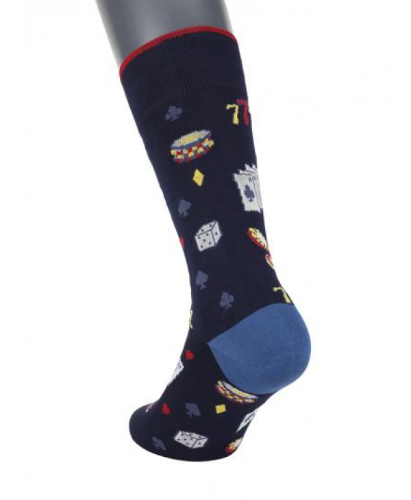 Pournara sock on a blue base with playing cards and chips POURNARA FASHION Socks