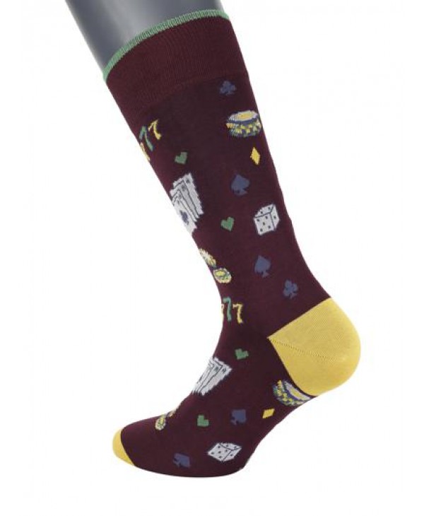 Fashion Pournara burgundy sock with playing cards dice and chips POURNARA FASHION Socks