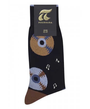 On a black base modern sock with music notes