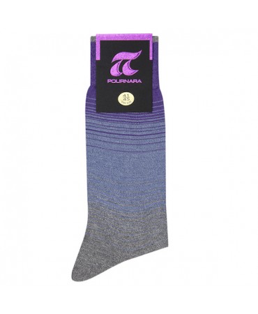 Pournara Fashion Sock in Gray Base with Purple and Blue Stripes