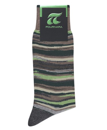 Pournara Fashion Socks with Asymmetrical Stripes Green Beige Gray and Brown