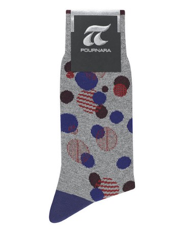 DESIGN SOCKS Purnara in Gray Base with Asymmetric Circles Blue and Red
