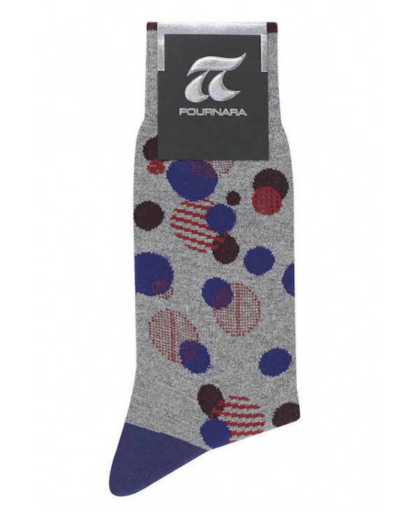 DESIGN SOCKS Purnara in Gray Base with Asymmetric Circles Blue and Red POURNARA FASHION Socks