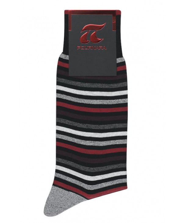DESIGN SOCKS POURNARA in Black Base with Bordeaux Stripes White Carbon and Red POURNARA FASHION Socks
