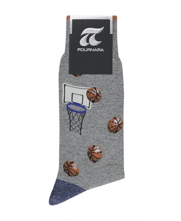 Pournara Fashion Sock in Gray Base with Basketball Balls and Basket POURNARA FASHION Socks