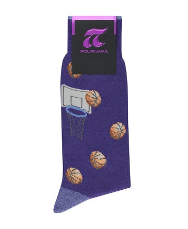 Pournara Fashion Sock in Purple Base with Basketball Balls and Basket