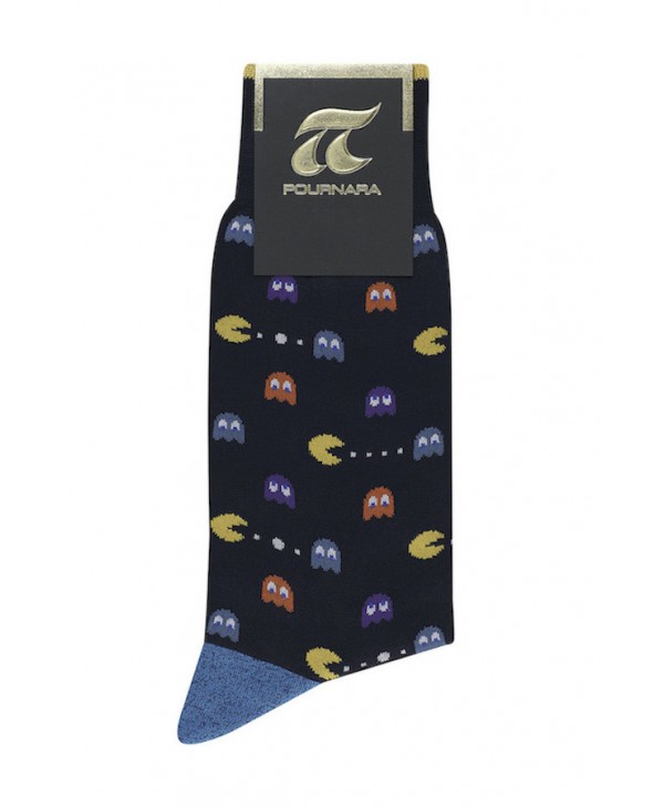 Fashion Pournara Socks in Blue Base with Pacman Colorful POURNARA FASHION Socks