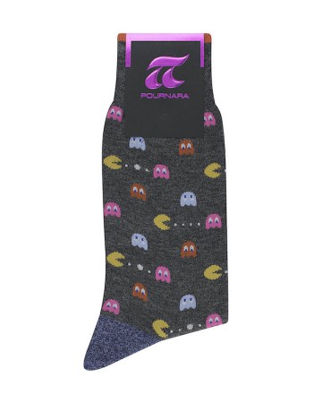 Pournara Sock in Carbon Base with Pacman Colorful