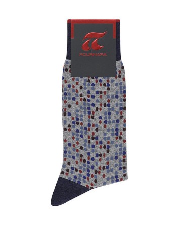DESIGN SOCKS POURNARA in Gray Base with Dotts Blue Red and Ruff