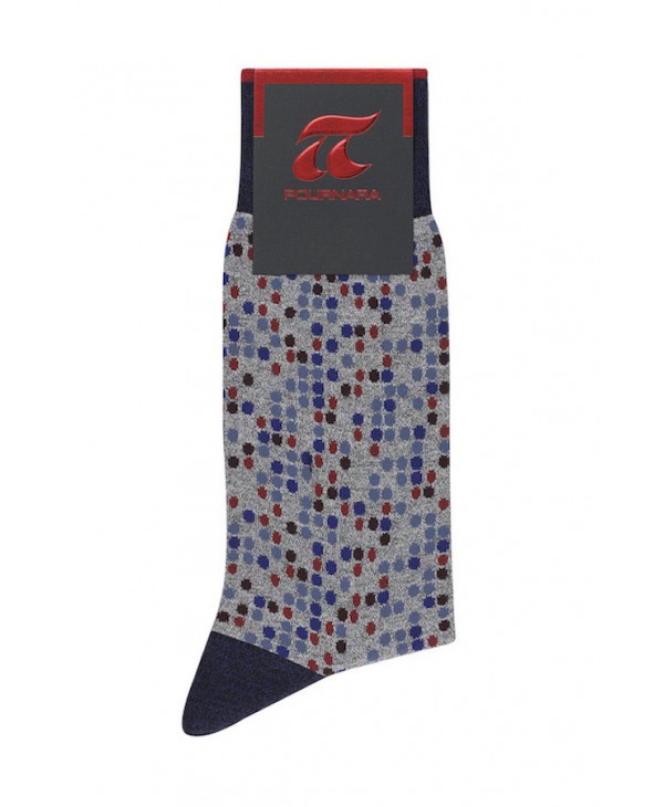 DESIGN SOCKS POURNARA in Gray Base with Dotts Blue Red and Ruff POURNARA FASHION Socks