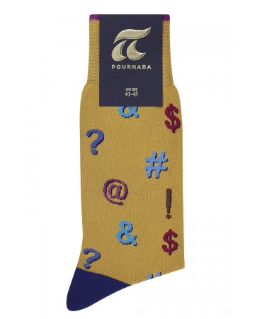 Pournara yellow sock with all the keyboard symbols