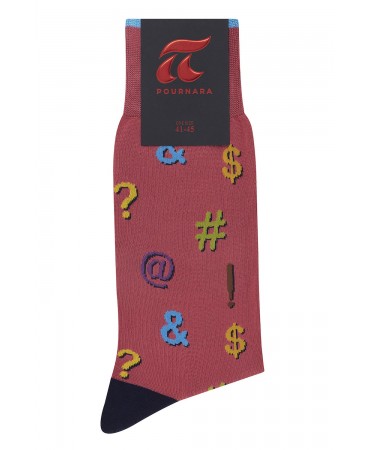 Pournara sock on light red base with keyboard symbols