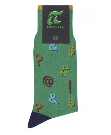 Pournara Fashion sock green with keyboard symbols