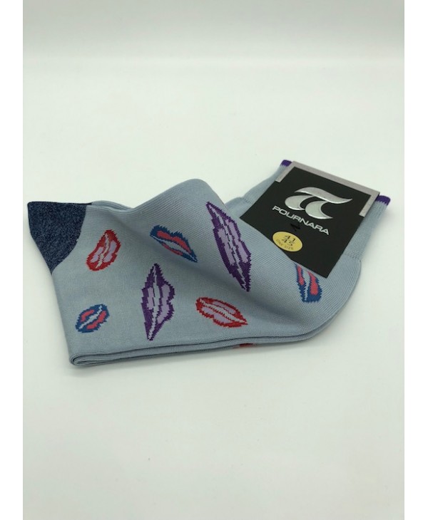 Pournara Socks Fashion Blue with Colored Lips POURNARA FASHION Socks