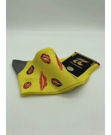 Pournara Socks Fashion Yellow with Colored Lips