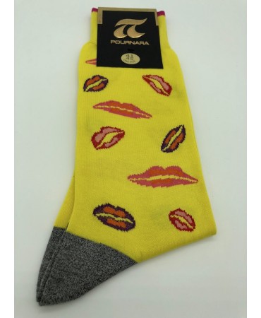 Pournara Socks Fashion Yellow with Colored Lips
