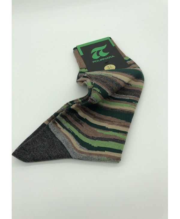 Pournara Fashion Socks with Asymmetrical Stripes Green Beige Gray and Brown POURNARA FASHION Socks