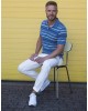 Cotton polo with Meantime pocket on blue base with yellow, white, gray and blue stripe SHORT SLEEVE POLO 