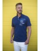 T-shirt with cotton collar with Meantime print Blue SHORT SLEEVE POLO 