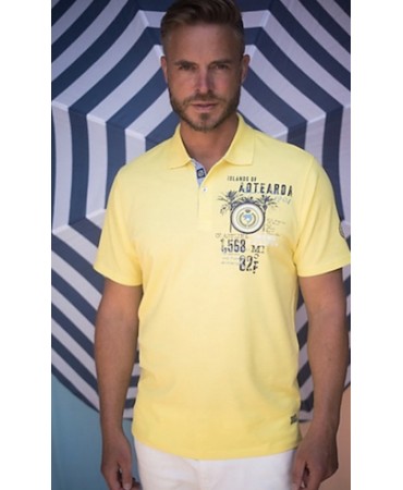 T-shirt with cotton collar with Meantime yellow print