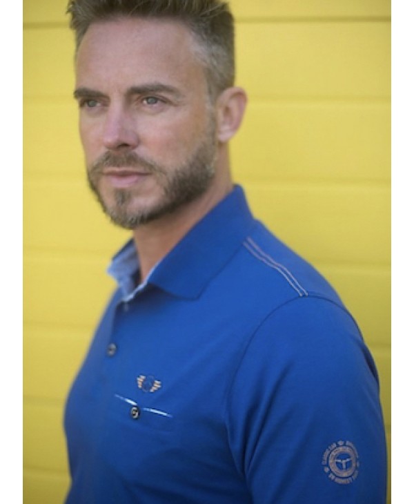 Meantime polo shirt short sleeve in blue roua base with beige details