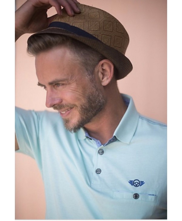 Meantime polo shirt with short sleeves in bright green base with blue details SHORT SLEEVE POLO 