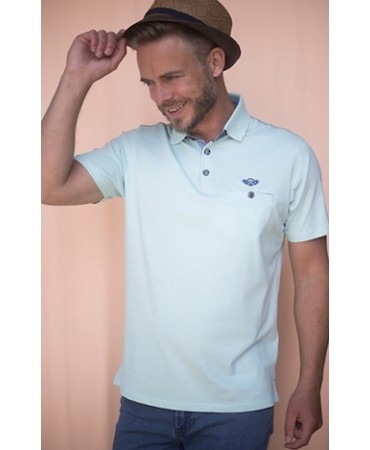 Meantime polo shirt with short sleeves in bright green base with blue details