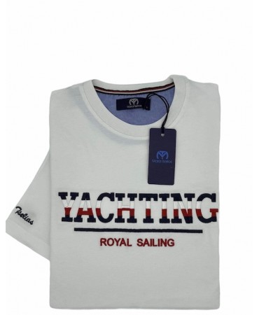 Makis Tselios Tshirt Λευκο με YACTING logo Μπροστα και Λογοτυπο Εταιριας στο Μανικι