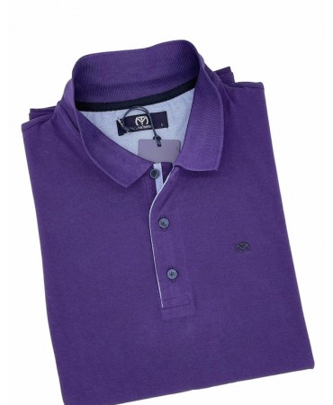 Makis Tselios Polo T-Shirt in Purple Monochrome with Blue Lace