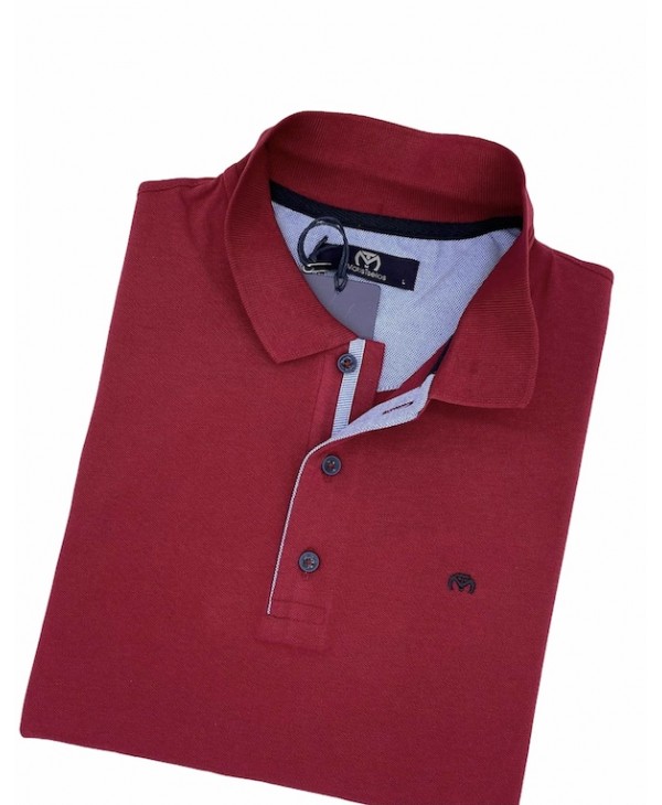 Makis Tselios Blouse in Red with Blue Finishes SHORT SLEEVE POLO 