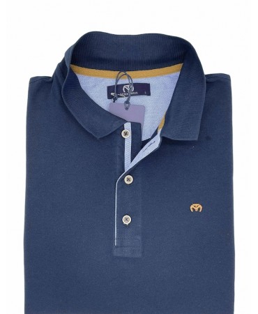 Polo T-Shirt in Dark Blue Monochrome with Blue Pattern and Beige Logo Makis Tselios