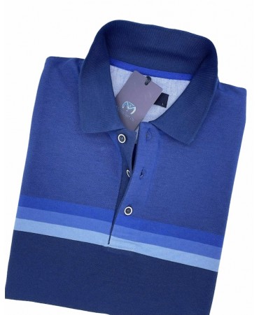 Men's Short Sleeve T-Shirt Makis Tselios in Blue Base with Stripes in Blue and Ruff