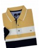 Men's T-Shirt Short Sleeve Makis Tselios in Blue Base with Stripes in Yellow and White SHORT SLEEVE POLO 