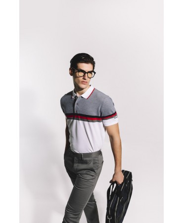 Makis Tselios Collar Blouse in White Base and Gray Top As well as Blue and Red Stripe