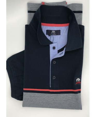 Makis Tselios Polo Shirt in Gray Base with Blue and Coral Stripes