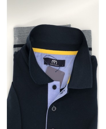 Makis Tselios Polo Shirt in Gray Base with Blue and Yellow Stripes