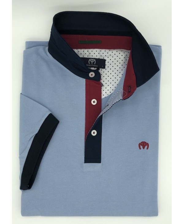 Makis Tselios Polo Light Blue with Red and Blue Collar and Patilet SHORT SLEEVE POLO 