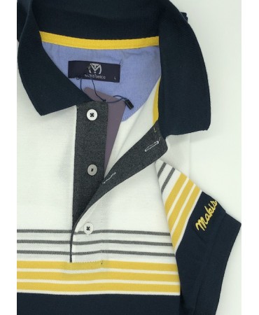 Polo Makis Telios in Blue with White Base and Yellow and Gray Stripes