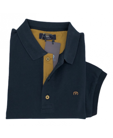 Polo shirt in dark blue monochrome with tampa flaps and wooden buttons Makis Tselios