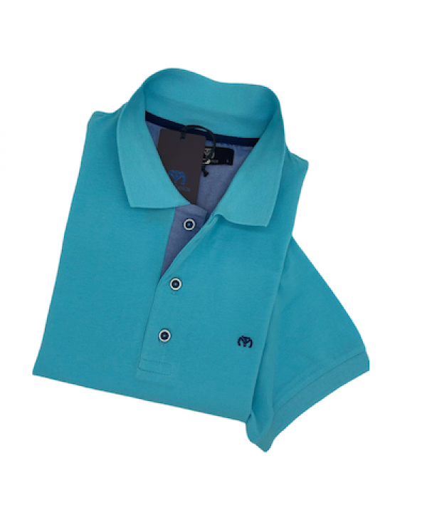 Polo shirt in turquoise monochrome with blue flake Makis Tselios SHORT SLEEVE POLO 