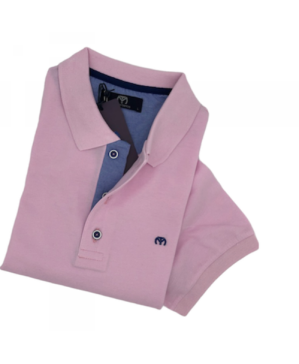 Makis Tselios polo shirt monochrome pink with blue flap