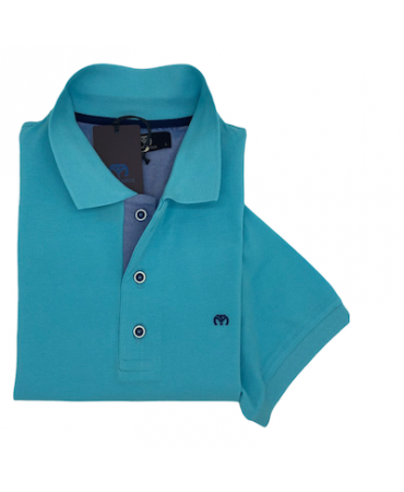 Polo shirt in turquoise monochrome with blue flake Makis Tselios