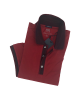 Makis Tselios red monochrome t-shirt with ink red satin collar and sleeve trim SHORT SLEEVE POLO 