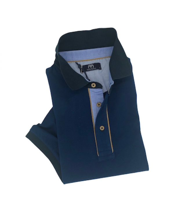Polo shirt Makis Tselios blue with blue flap as well as wooden buttons SHORT SLEEVE POLO 