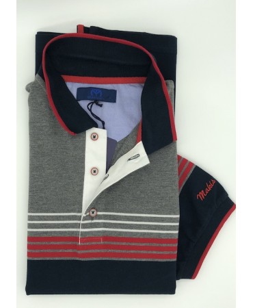 Makis Telios Polo in Blue with Gray Base and Red and White Stripes